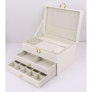 Boîte à bijoux rectangulaire en cuir PU, grande capacité, organisateur à 3 niveaux, tiroirs à fermeture magnétique, rangement pour colliers et bagues, design moderne - Product Image 1