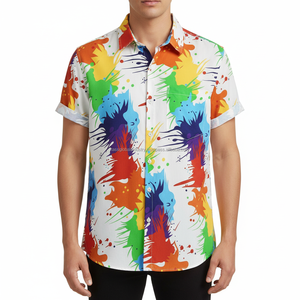 Camisa de Playa de Verano con Estampado de Salpicaduras Multicolores, Estilo Hawaiano, Transpirable, Camisa de Botones para Hombre - Product Image 3