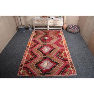 Vintage <b>Rug</b>, 5.5x8.9 ft Area Turkish <b>Rug</b>, Kilim <b>Rainbow</b> <b>Rainbow</b> Geometric <b>Rug</b> - Product Image 1