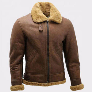 Veste d'hiver en cuir d'agneau véritable de haute qualité Aviator Shearling marron Veste en cuir de bombardier d'extérieur - Product Image 2