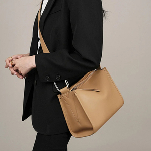 Genuine Leather Women's Shoulder Bag Crossbody Minimalist Design <b>Zip</b> Closure Tan Color Single Strap All Seasons Daily Use - Product Image 5