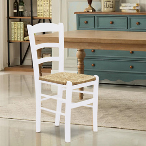 Durevole 2pc sedie da pranzo in legno bianco con sedile in paglia 43x42x86 Cm-per la cucina di casa o ristorante - Product Image 3