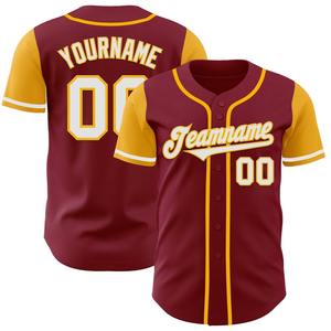 Camiseta de béisbol de dos tonos auténtica blanca y dorada carmesí personalizada con ropa de equipo personalizada más vendida - Product Image 1