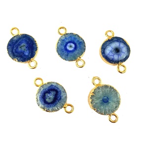 Oro galvanizado 13-14mm aprox. Colgante de piedras preciosas de cuarzo solar para fiesta de niños, Conector de piedra, colgantes de moda, dijes - Product Image 1