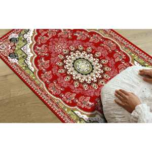 Tapis de prière islamique rouge : Décoration de maison musulmane imprimée en 3D, avec tapis moelleux à poils longs - Product Image 2