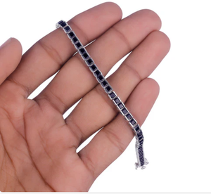 Moissanite Diamond <b>Bracelet</b>: <b>Sterling</b> <b>Silver</b> Alternative Wedding Jewelry Tennis <b>Bracelet</b> With White Gold & Black Diamond - Product Image 2