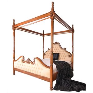 Cama con Dosel Tapizada en Cuero Genuino y Madera de Caoba Maciza de Lujo, Diseño Clásico Hecho a Mano, para Hotel, Villa o Dormitorio Residencial - Product Image 4