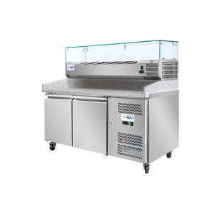 Équipement de réfrigération pour cuisine commerciale 59 pouces. Station de préparation de pizzas avec plateau en granit, support pour récipients à condiments en acier inoxydable, modèle - Product Image 1
