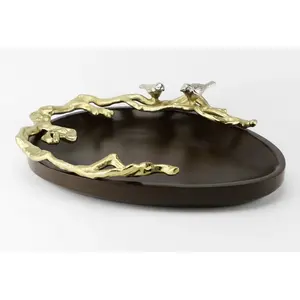 Bandeja Organizadora de Tocador con Borde de Espejo Plateado de Moda, Bandeja de Metal de Lujo Hecha a Mano con Acabado Seguro, Decorativa y Floral - Product Image 1