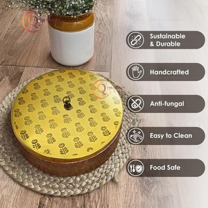 Vintage <b>Wooden</b> Casserole Dish <b>with</b> <b>Lid</b> Printed Elegant Handcrafted Design Ideal for Serving Hot Meals & Storing Food Perfect - Product Image 6