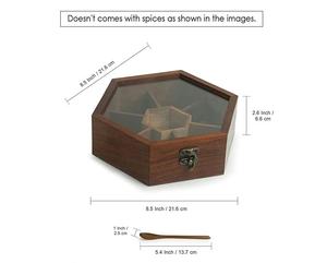 Boîte Masala en bois rustique avec compartiments pour garder les épices aromatiques fraîches et prêtes pour des recettes indiennes authentiques - Product Image 3