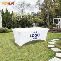Housse de table extensible en polyester pour salon professionnel, nappe pliante personnalisée avec logo imprimé et texte commercial pour exposition de mariage