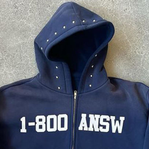 เสื้อฮู้ด320gsm ฟอกสีกรดสำหรับผู้ชายและผู้หญิงเสื้อผ้าแนวสตรีทแวร์เปิดไหล่มีฮู้ดผ้าเย็บปักและติดพลอยเทียมมีซิปรูดสำหรับผู้ชาย - Product Image 2