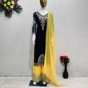 Conjunto de Traje Pakistaní de Piel Sintética de Alta Calidad con Bordado Pesado y Lentejuelas, Reversible para Fiesta - Product Image 1