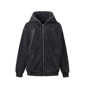 Grande demande Logo personnalisé Design Double poches latérales Acid Wash Baggy Fit Hommes Zipper Hoodies Pour Hommes Sweatshirts Streetwear - Product Image 5