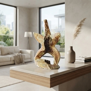 Estatua de estrella de mar de madera hecha a mano, escultura rústica de teca tallada, figura de estrella de mar, pieza de arte decorativa para mesa. - Product Image 5