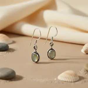 Boucles d'oreilles pendantes en argent 925 avec pierre de lune pour femmes, à porter au quotidien, cadeau tendance - Product Image 2