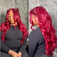 Perruques Lace Front 13*4 Rouge Bourgogne 99j 180% Densité Cheveux Humains Brésiliens Vierge Onde Corporelle pour Femmes Noires – Vente en Gros