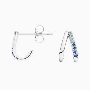 Diseño Pave Ajuste Topacio azul y aguamarina Piedra preciosa con corte redondo Diamante natural Sólido Oro real Pendientes de Aro para mujer - Product Image 2