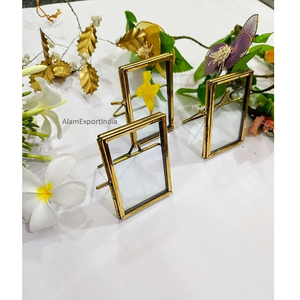 Best Superior Quality Vintage Clear <b>Glass</b> Brass Border Gold Finished Rectangle Mini Tabletop Decoration <b>Photo</b> <b>Frame</b> Cheap Prices - Product Image 1