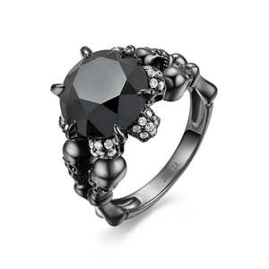 Bague Jeulia en argent sterling noir à coupe ronde avec crâne - Bijou tendance style hip-hop en acier inoxydable pour anniversaire - Product Image 2