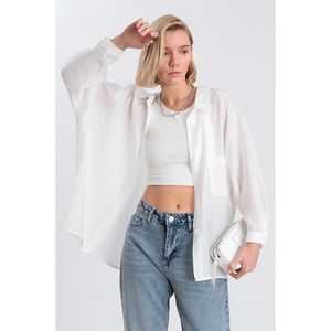 Camicia Oversize di lino collezione base con spalle scoperte - Product Image 2