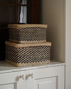 Boîte rectangulaire en jonc de mer noir et blanc, boîte de rangement artisanale, écologique, décoration naturelle pour la maison et la maison, vente en gros du Vietnam - Product Image 5