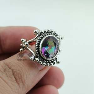 Mystic Topaz Oval Handmade Sterling <b>Silver</b> <b>Statement</b> <b>Ring</b> Dainty Gemstone Jewelry Gift for Women's Birthday Anniversary - Product Image 4