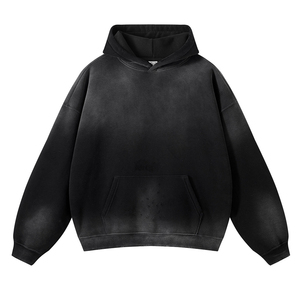 Sweat à capuche personnalisé pour hommes Vintage Distressed Acid Wash 450gsm French Terry Brodé Streetwear Hiver Noir Sweat à capuche vierge - Product Image 1