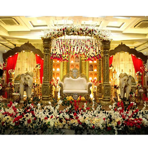 Grand Traditional Indian Wedding Stage <b>Decor</b> With Elephants <b>Mehndi</b> Stage Panels Walima Stage Backdrop Customized Golden Setup UK - Product Image 1