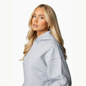 Sweat à capuche surdimensionné pour femme, gris clair chiné, 65% coton 35% polyester, avec poignets côtelés, respirant, fabrication OEM - Product Image 5