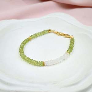 Gold Plated Peridot & Blue Moonstone <b>Beaded</b> <b>Bracelet</b> with Amethyst Diamond Quartz Religious Style Perfect Gift - Product Image 1