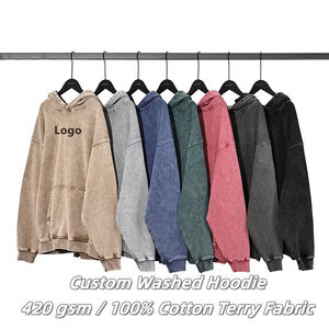 Sudaderas con Capucha Personalizadas al por Mayor, 420G, 100% Algodón, Lavado Ácido, Sin Cordones, Estilo Vintage, Teñido Batik, Lisas - Product Image 5