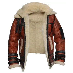 Chaqueta de cuero con forro de piel para hombre Chaqueta de invierno de bombardero de piel de cordero real - Product Image 1