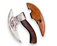 Hache à pizza de qualité industrielle, forgée à la main, sur mesure, style viking, avec manche en bois, acier au carbone, étui en cuir