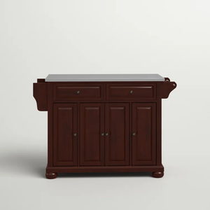 La isla de cocina rodante trae un diseño tradicional Islas de cocina y carros Gabinete de almacenamiento superior de madera maciza con ruedas - Product Image 3