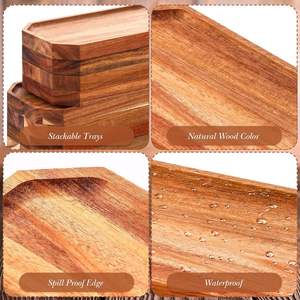 Plateau de service en bois d'acacia 12 pièces pour décor Plateau de service rustique Plateau de charcuterie rectangulaire Assiette à fromage - Product Image 4