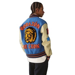 Premium Letterman Baseball School College Bomber Varsity Jacket Manches en cuir véritable violet et or - Product Image 5