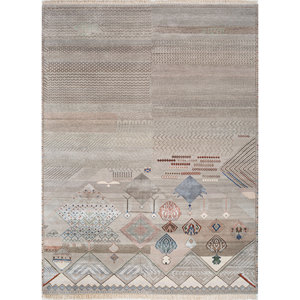 Tapis Manchaha noué à la main en laine et soie de bambou, motif géométrique gris et noir, 10 mm, pour la maison, le couloir, la chambre, forme rectangulaire - Les-2501 - Product Image 1