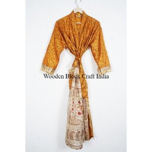 Bata Larga Elegante de Seda para Mujer, Kimono con Estampado Floral, para Verano, para Usar en Casa, como Ropa de Playa o de Dormir - Product Image 6