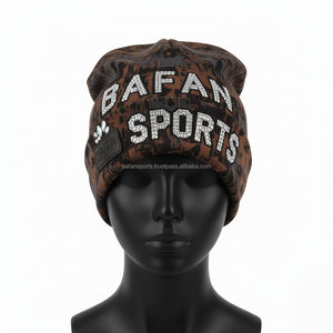 Women Winter <b>Beanie</b> Cap Knitted Fleece Inner Rhinestone Letter Design <b>Brown</b> Camo Pattern Custom Logo Patch jacquard <b>Beanie</b> Cap - Product Image 6