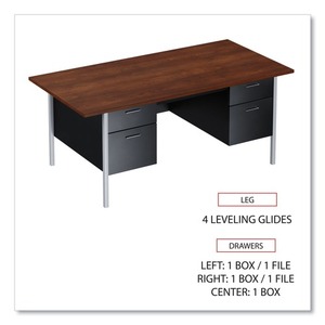 Alera ALESD7236BM 72 Pulgadas X 36 Pulgadas X 29.5 Pulgadas Escritorio de Acero con Doble Pedestal y Cajón, Patas Cromadas en Color Mocha/Negro - Product Image 4
