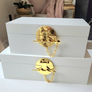 Juego de caja decorativa de piel sintética hecha a mano de 2 piezas con cerradura con acabado dorado Juego de caja decorativa de diseño premium - Product Image 1