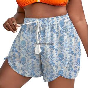 Shorts d'été pour femme Bagru en coton imprimé, avec cordon de serrage à la taille et motif à blocs, style loungewear - Product Image 4