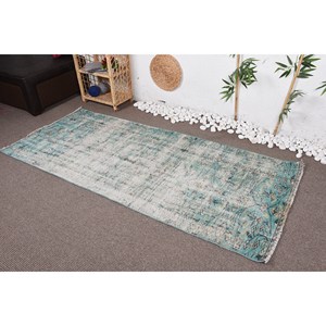 Tapis Turc Vintage Moderne Vert Bleu Patchwork Design Large 3.2x7.4ft Zone Laine Matériel Latex Abstrait Rectangle Couloir - Product Image 3