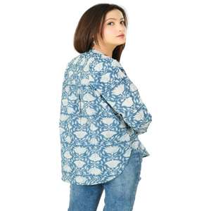 Chemisier Boho en coton imprimé bloc pour femmes motif floral haut d'hiver long avec Style Hippie chemises bohèmes décontractées manches courtes - Product Image 5