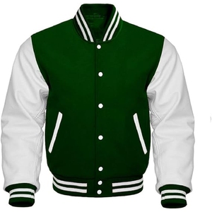 <b>Men</b>’s Classic green and <b>white</b> Varsity <b>Jacket</b> Authentic Athletic Letterman with Contrast <b>White</b> Leather Look Sleeves - Product Image 6