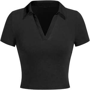 Kivotech <b>Women</b> polo <b>collared</b> v neck tshirt ringer short sleeve crop tops and customization - Product Image 5