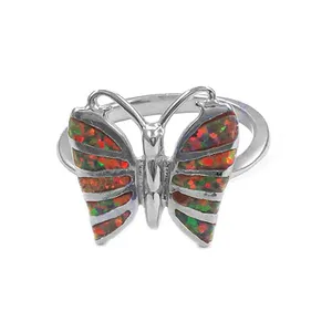 Bague papillon en argent 925 pour femme avec pierre d'opale, motif géométrique, plaqué or rhodié, technologie de sertissage en bélière, bijoux pour femme - Product Image 2