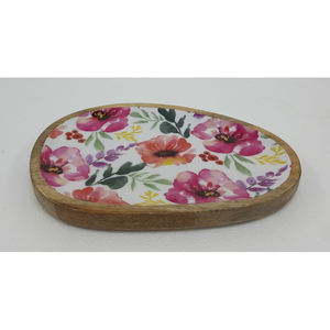 Bandeja de servicio de forma ovalada de madera de diseño de lujo con acabado esmaltado de calcomanía para el hogar y la boda bandeja de servicio de comida hecha a mano a granel - Product Image 5